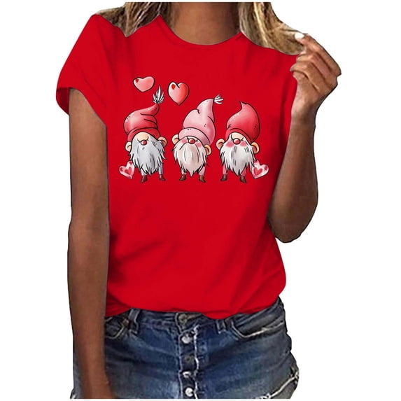 PNTUTB Women's Fashion Valentine's Day Print Casual Crew Neck Loose Short Sleeve Comfortable T Shirt