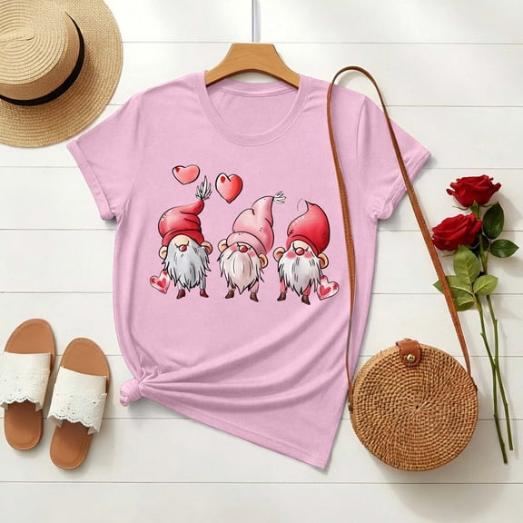 PNTUTB Women's Fashion Valentine's Day Print Casual Crew Neck Loose Short Sleeve Comfortable T Shirt