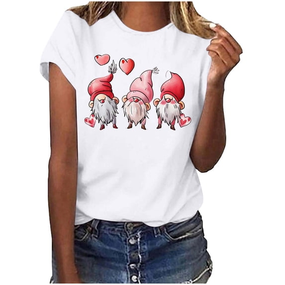 PNTUTB Women's Fashion Valentine's Day Print Casual Crew Neck Loose Short Sleeve Comfortable T Shirt
