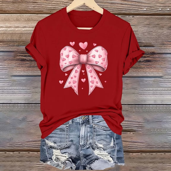 PNTUTB Women's Fashion Versatile Valentine's Day Print Casual Crew Neck Loose Short Sleeve Comfort T Shirt