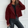 thumbnail image 1 of PNTUTB Women's Fashion Wool Blend Solid Color Lapel Button Down Long Sleeve Casual Versatile Cropped Coats, 1 of 6