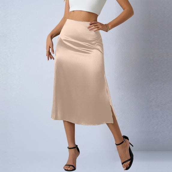 PNTUTB Women's Fashionable Versatile High Waisted Solid Color Side Slit Slim Skirt for Gatherings and the Workplace