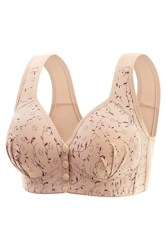 Women's Front-Closure Bra,Fashion Print Wireless Seamless Tank Top Bra Push-Up Lift Design Side-Boob Control Bra