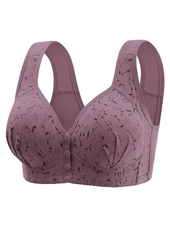 Women's Front-Closure Bra,Fashion Print Wireless Seamless Tank Top Bra Push-Up Lift Design Side-Boob Control Bra