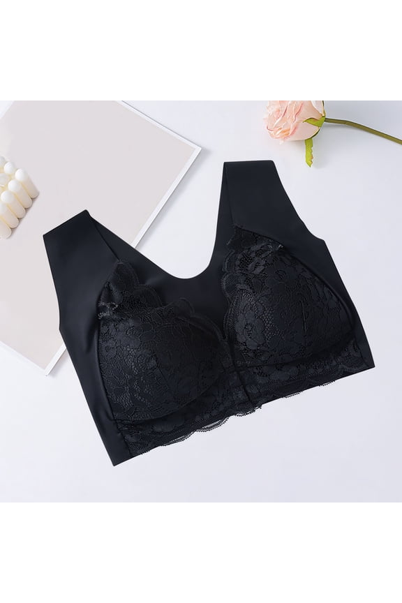 Women's Front-Closure Lace Bra,Seamless Breathable Full-Coverage Cup Design with Anti-Exposure Protection