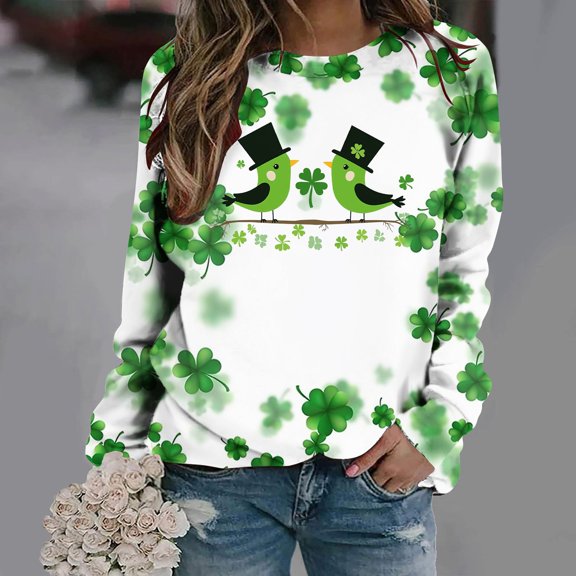 PNTUTB Women's Funny Print Crew Neck Long Sleeve Casual Hoodless Pullover St.Patricks Day Loose Comfortable Sweatshirts
