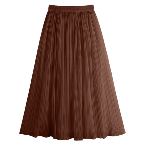 PNTUTB Women's Half Skirt Casual Solid-Color Ribbed Tulle Lightweight Breathable High-Waisted Stretch Pleated Skirt Flowing Ice-Silk A-Line Skirt