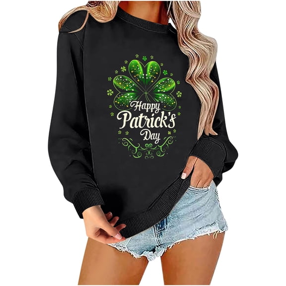 PNTUTB Women's Happy Patrick's Day Fashion Print Casual Irish Crew Neck Long Sleeve Loose Fit Hoodless Pullover Sweatshirts