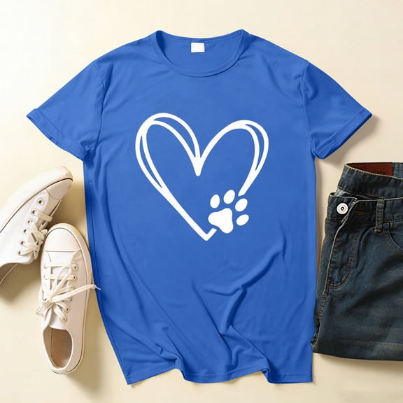 PNTUTB Valentine's Day Women's Fashion Print Short Sleeve Crew Neck Casual Loose Comfort Versatile T Shirt