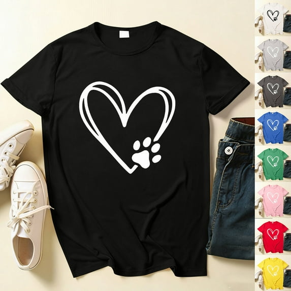 PNTUTB Valentine's Day Women's Fashion Print Short Sleeve Crew Neck Casual Loose Comfort Versatile T Shirt