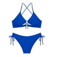 thumbnail image 1 of PNTUTB Women's High Waisted Solid Color V Neck Drawstring Adjustable Fashion Separate Swimsuit Set, 1 of 4