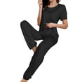 thumbnail image 1 of PNTUTB Women's Homewear Solid Color Crew Neck Short Sleeve Top with Elastic Drawstring Pants Pajama Set, 1 of 6