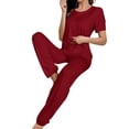 thumbnail image 1 of PNTUTB Women's Homewear Solid Color Crew Neck Short Sleeve Top with Elastic Drawstring Pants Pajama Set, 1 of 6