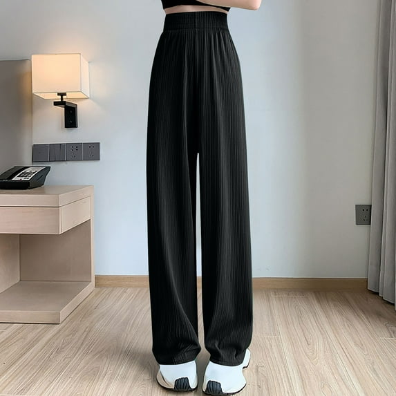 PNTUTB Women's Ice Silk Lightweight and Loose High Waisted Straight Leg Wide Fashion Length Pants