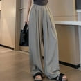 thumbnail image 1 of PNTUTB Women's Ice Silk Wide Leg Pants High Waist Casual Basic Loose-fitting Straight Leg Pants, 1 of 5