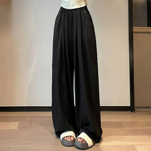 PNTUTB Women's Ice Silk Wide Leg Pants High Waist Casual Basic Loose-fitting Straight Leg Pants