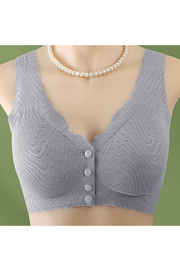 Women's Lace Pattern Plus Size Bra Wire-Free Seamless Front-Closure Lightweight Gathering Style Breathable Comfort Bra