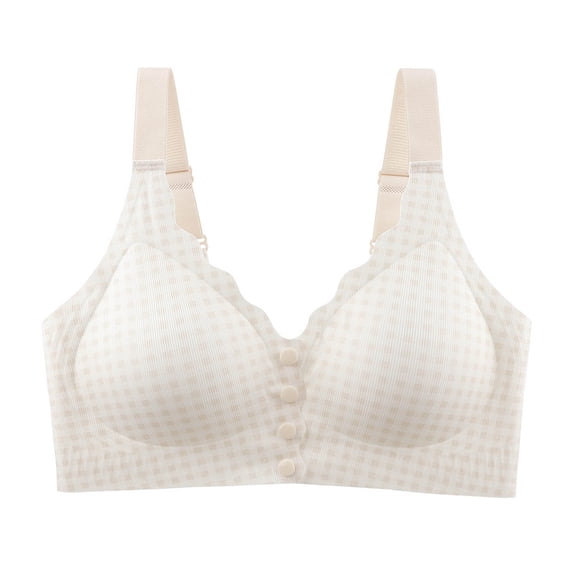 PNTUTB Women's Lightweight Checkered Front-Closure Wireless Comfortable and Breathable Pushing-Up Shaping Bra for Everyday Wear