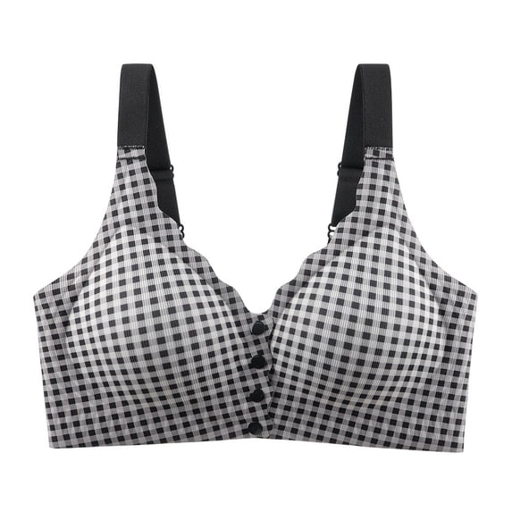 PNTUTB Women's Lightweight Checkered Front-Closure Wireless Comfortable and Breathable Pushing-Up Shaping Bra for Everyday Wear