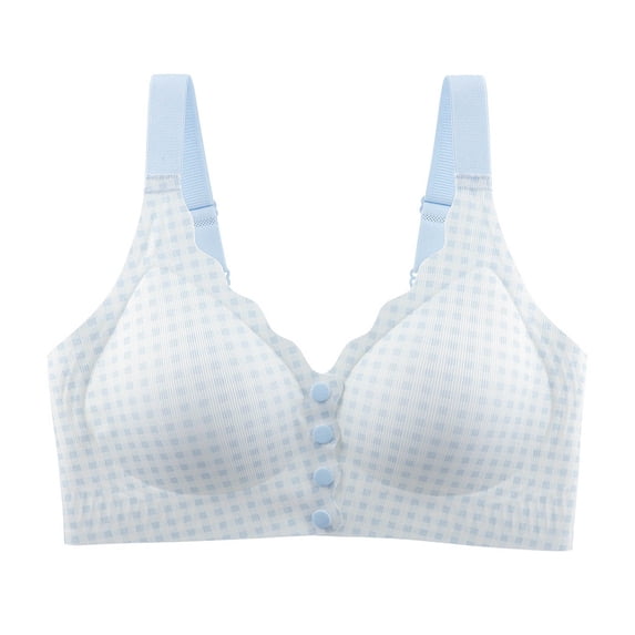 PNTUTB Women's Lightweight Checkered Front-Closure Wireless Comfortable and Breathable Pushing-Up Shaping Bra for Everyday Wear