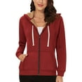 thumbnail image 1 of PNTUTB Women's Long Sleeve Drawstring Hoodies Fleece Lined Zip Solid Color Sweatshirt Coat with Pockets, 1 of 5