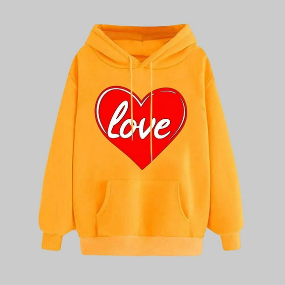PNTUTB Women's Long Sleeve Fashion Heart Print Drawstring Hoodies Casual Pullover Sweatshirts with Pocket