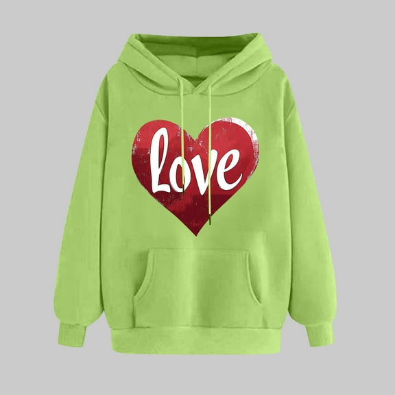 PNTUTB Women's Long Sleeve Fashion Heart Print Drawstring Hoodies Casual Pullover Sweatshirts with Pocket