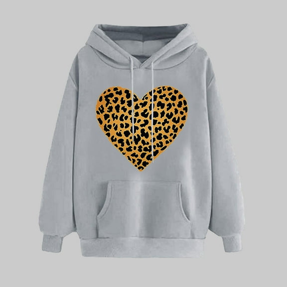 PNTUTB Women's Long Sleeve Fashion Heart Print Drawstring Hoodies Casual Pullover Sweatshirts with Pocket