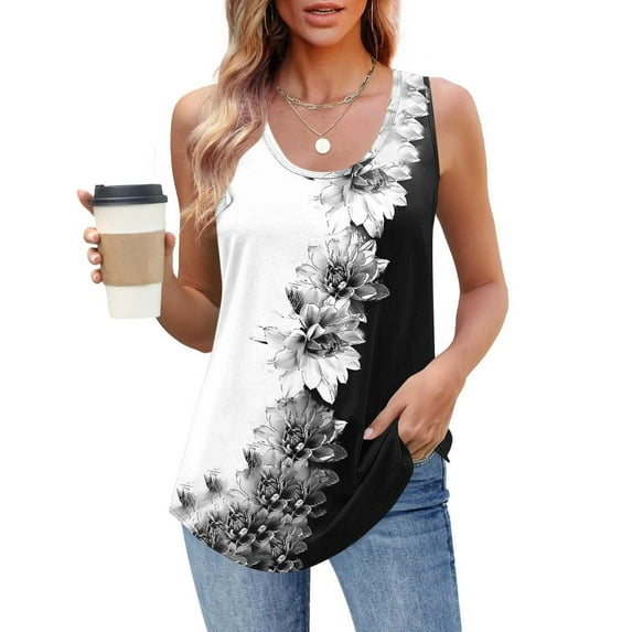 PNTUTB Women's Loose Casual Crew Neck Print Fashion Basic Tees Comfortable Summer Casual Sleeveless Shirts