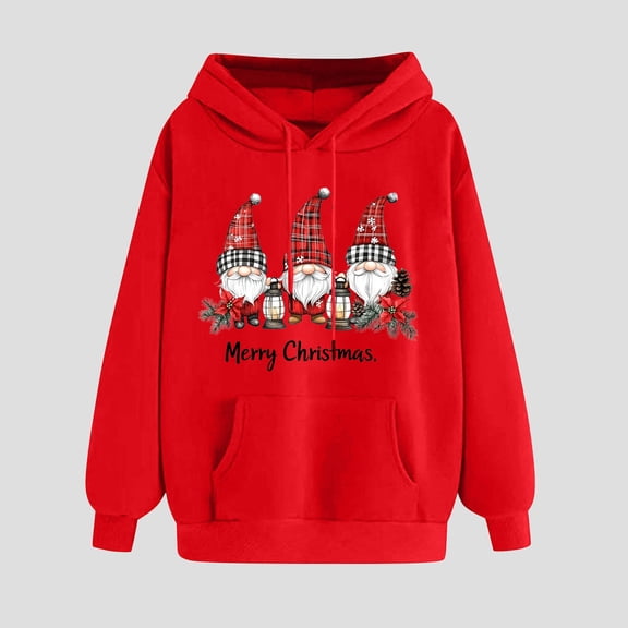 PNTUTB Women's Merry Christmas Letter Print Hooded Drawstring Pullover Casual Long Sleeve Loose Sweatshirts with Pocket