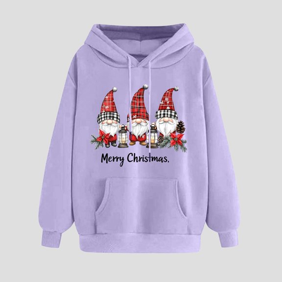 PNTUTB Women's Merry Christmas Letter Print Hooded Drawstring Pullover Casual Long Sleeve Loose Sweatshirts with Pocket