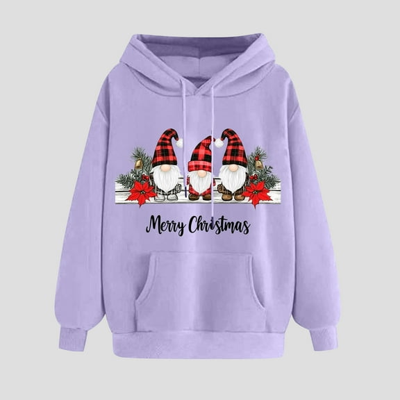 PNTUTB Women's Merry Christmas Letter Print Hooded Drawstring Pullover Casual Long Sleeve Loose Sweatshirts with Pocket