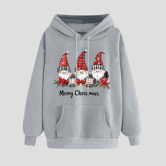 PNTUTB Women's Merry Christmas Letter Print Hooded Drawstring Pullover Casual Long Sleeve Loose Sweatshirts with Pocket