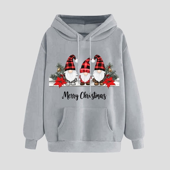 PNTUTB Women's Merry Christmas Letter Print Hooded Drawstring Pullover Casual Long Sleeve Loose Sweatshirts with Pocket