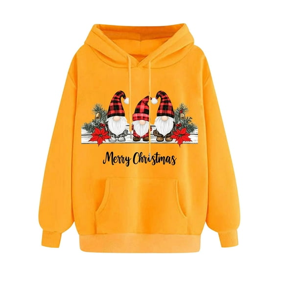 PNTUTB Women's Merry Christmas Letter Print Hooded Drawstring Pullover Casual Long Sleeve Loose Sweatshirts with Pocket