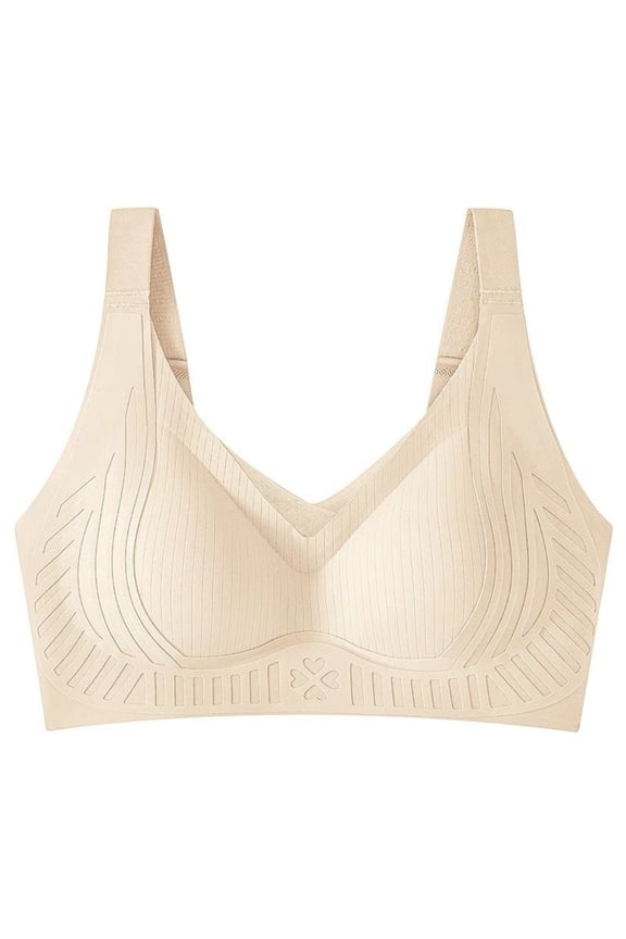 Women's Nude-Feel Lingerie Ultra-Lightweight Soft Wire-Free Seamless Bra Anti-Exposure Full Coverage Push-Up Bra