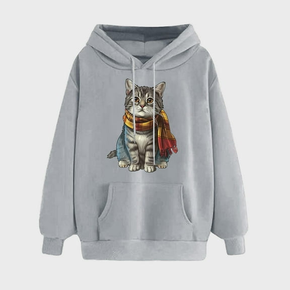 PNTUTB Women's Print Winter Hoodie Pullover Long Sleeved Comfortable Sweatshirt