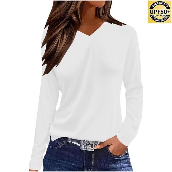 PNTUTB Women's Regular Basic Versatile Solid Color Long Sleeve V Neck Casual Lightweight Comfort Tops