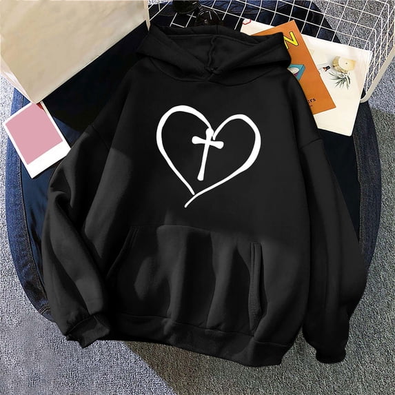 PNTUTB Women's Round Neck Print Loose Basic Winter Hoodie Pullover Long Sleeved Comfortable Sweatshirt