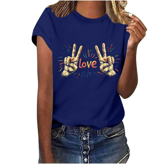 PNTUTB Women's Round Neck Pullover Fashion LOVE Print Casual Loose Comfortable Short Sleeve Tops