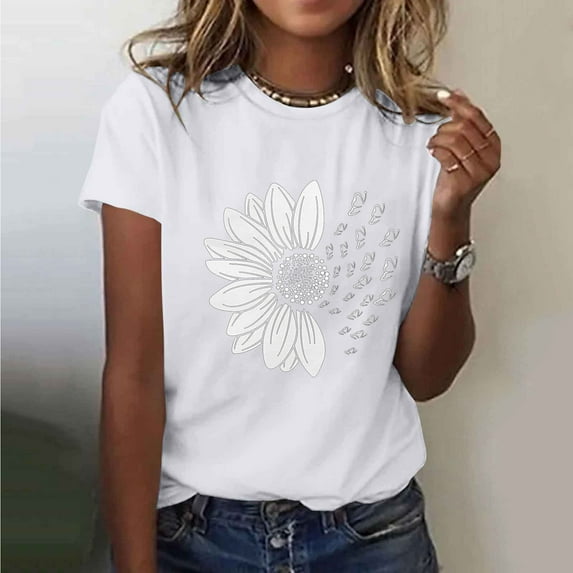 PNTUTB Women's Round Neck Short Sleeve Top Casual Comfortable Summer Loose Basic Fashionable Shirt