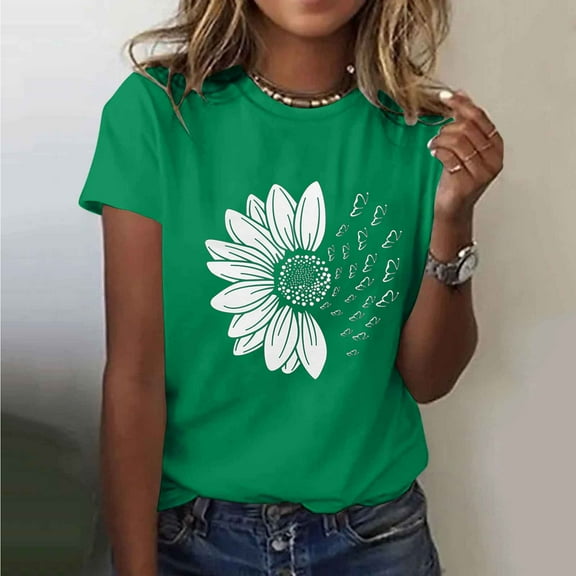 PNTUTB Women's Round Neck Short Sleeve Top Casual Comfortable Summer Loose Basic Fashionable Shirt