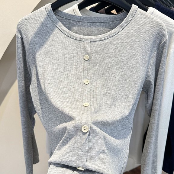 PNTUTB Women's Long Sleeve Crew Neck Stretchy Fitted Tops Solid Color Soft Pullover Undershirts