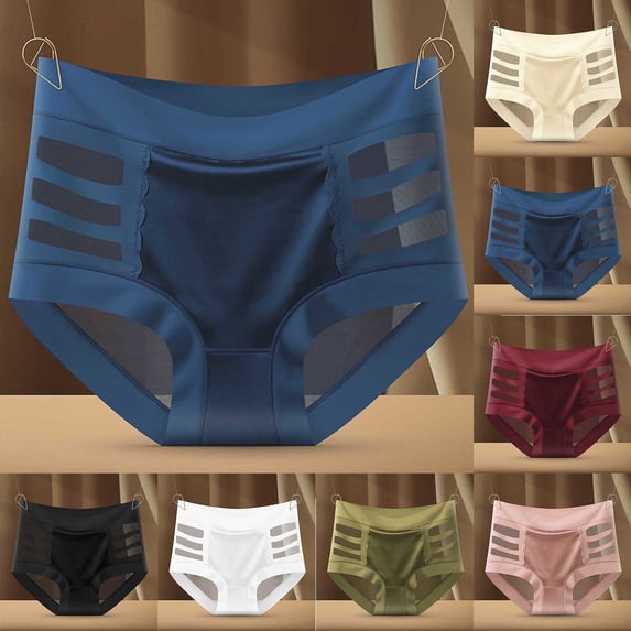 PNTUTB Women's Seamless Briefs Solid-Color Mesh Panels Panties Openwork Design Breathable Quick-Drying Non-Riding Non-Rolling Underwear