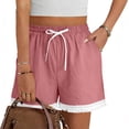thumbnail image 1 of PNTUTB Women's Shorts,Casual Solid-Color Loose Comfortable Breathable Lace Trim Elastic Waistband Drawstring Shorts with Pockets, 1 of 6
