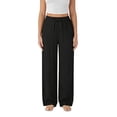thumbnail image 1 of PNTUTB Women's Solid Color Breathable Elastic Waist Drawstring Pocket Relaxed Comfortable Wide Leg Pants, 1 of 5