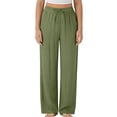 thumbnail image 1 of PNTUTB Women's Solid Color Breathable Elastic Waist Drawstring Pocket Relaxed Comfortable Wide Leg Pants, 1 of 5