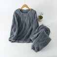 thumbnail image 1 of PNTUTB Women's Solid Color Checkered Crew Neck Pullover Casual Loungewear Loose Winter Warm Fleece Soft Pajamas Sets, 1 of 6