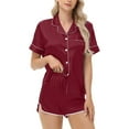 thumbnail image 1 of PNTUTB Women's Solid Color Collared Button Pocket Short Sleeve Top with Elastic Waist Shorts Casual Homewear Pajama Set, 1 of 6