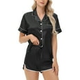 thumbnail image 1 of PNTUTB Women's Solid Color Collared Button Pocket Short Sleeve Top with Elastic Waist Shorts Casual Homewear Pajama Set, 1 of 6